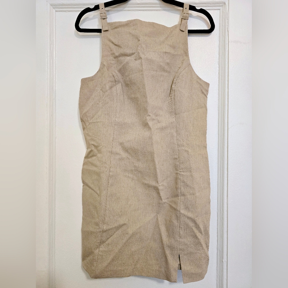 NEW Amanda Uprichard / Revolve Neutral Beige Mini Dress with Buckle Straps SZ L - Picture 3 of 15